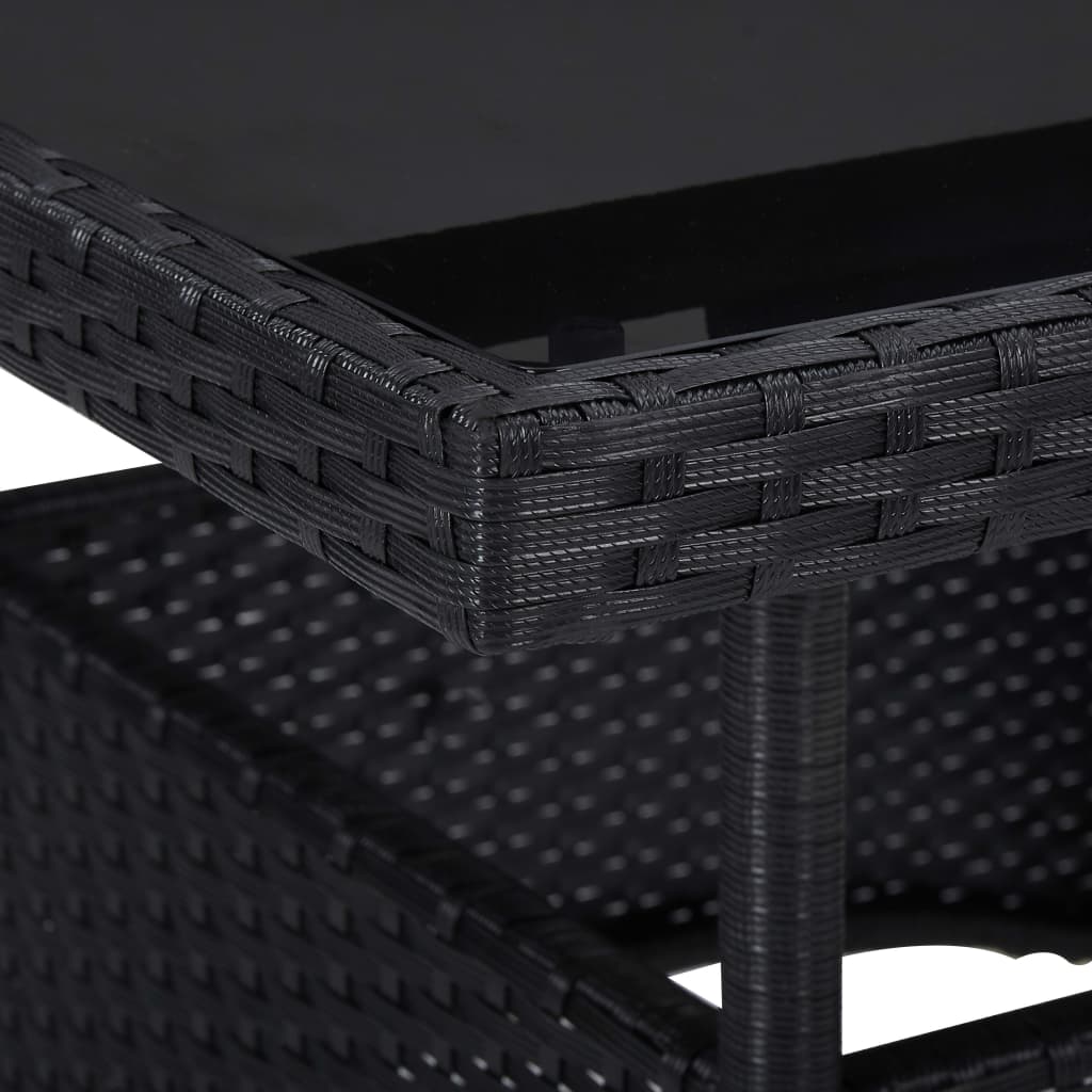 5 részes fekete polyrattan és üveg kültéri étkezőgarnitúra