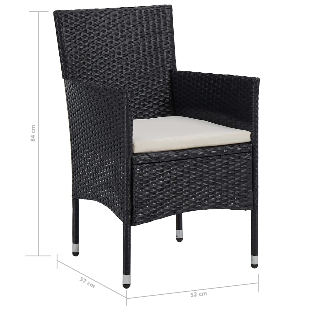 5 részes fekete polyrattan és üveg kültéri étkezőgarnitúra