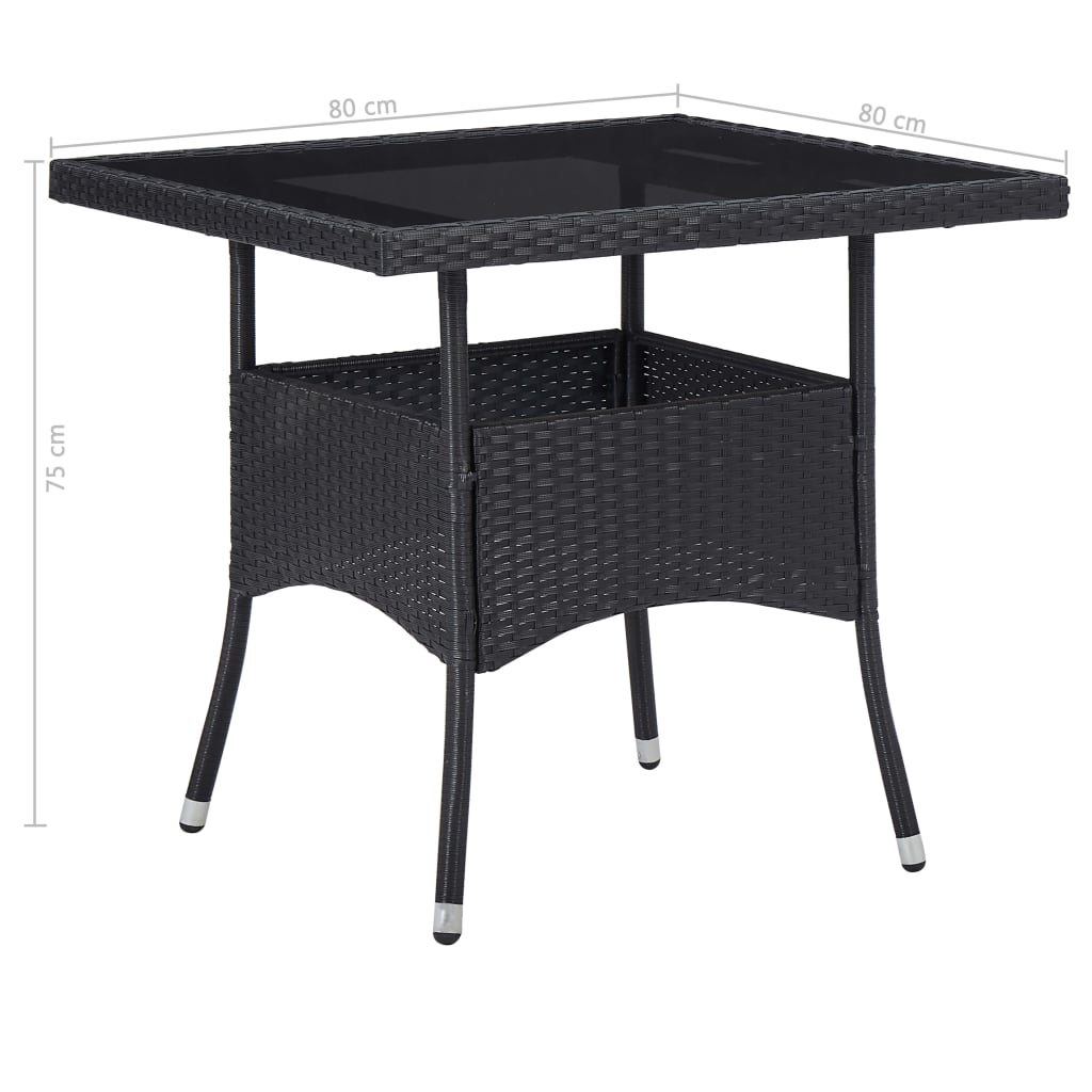 5 részes fekete polyrattan és üveg kültéri étkezőgarnitúra