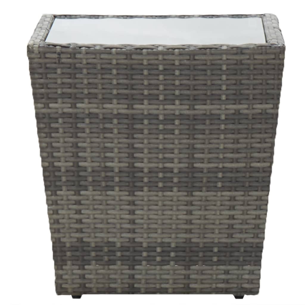 Szürke polyrattan és edzett üveg teázóasztal 41,5x41,5x43 cm
