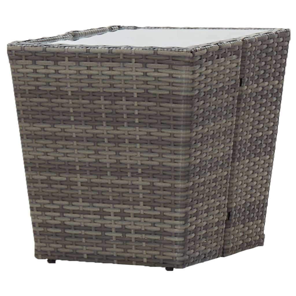 Szürke polyrattan és edzett üveg teázóasztal 41,5x41,5x43 cm