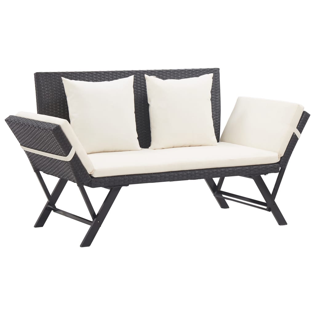 Fekete polyrattan kerti pad párnákkal 176 cm Fekete polyrattan kerti pad párnákkal 176 cm