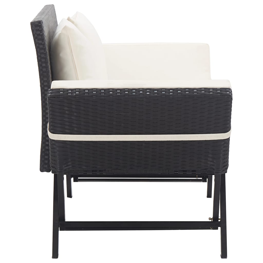 Fekete polyrattan kerti pad párnákkal 176 cm Fekete polyrattan kerti pad párnákkal 176 cm