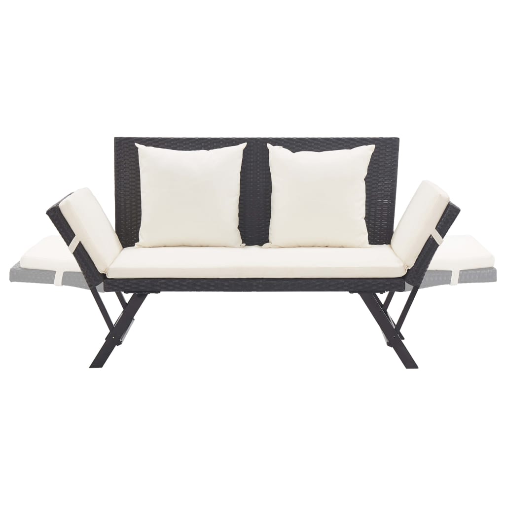 Fekete polyrattan kerti pad párnákkal 176 cm Fekete polyrattan kerti pad párnákkal 176 cm