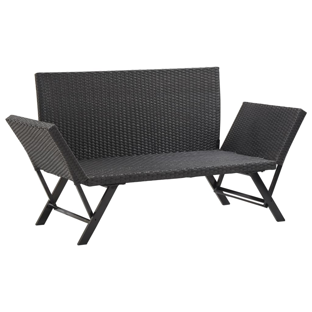 Fekete polyrattan kerti pad párnákkal 176 cm Fekete polyrattan kerti pad párnákkal 176 cm