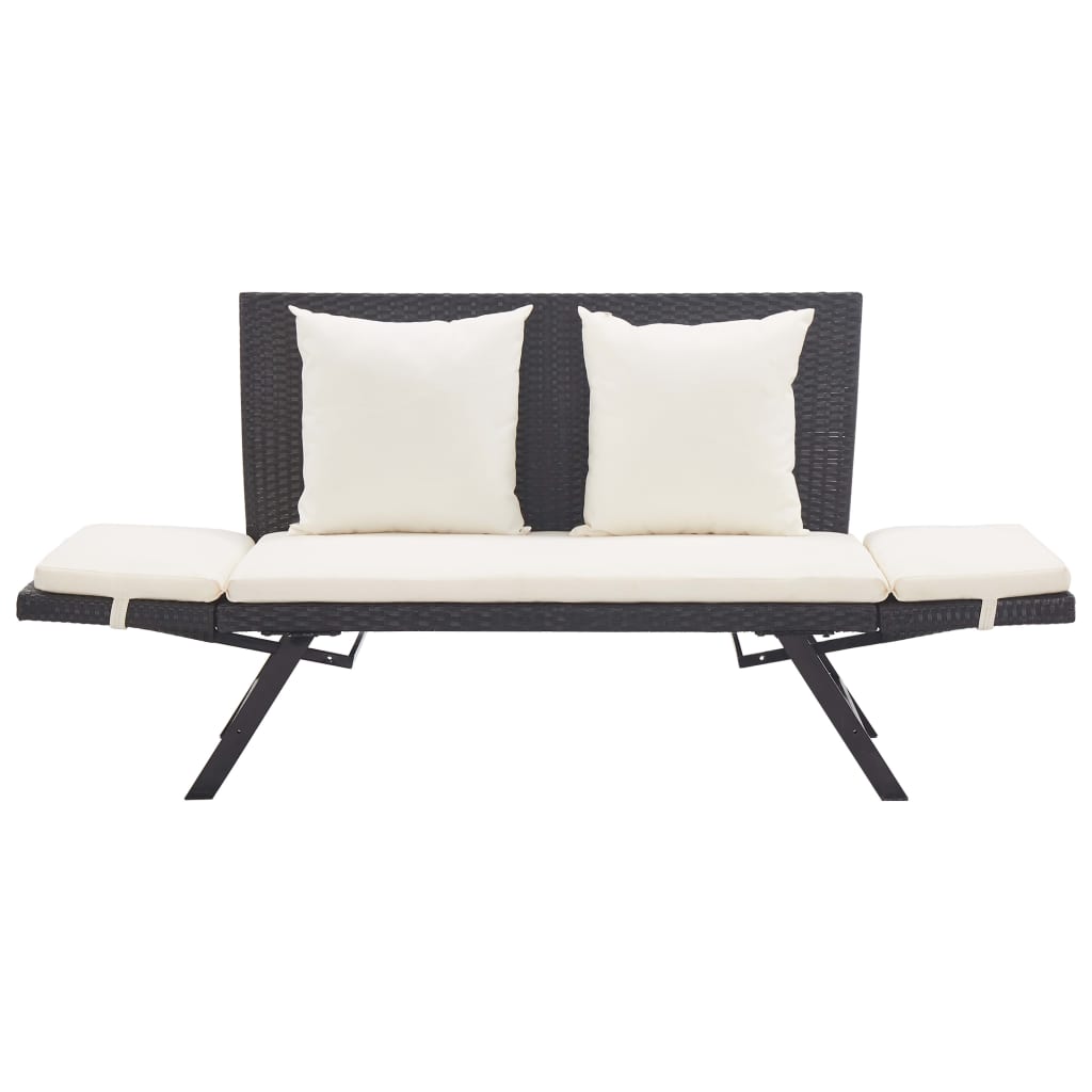 Fekete polyrattan kerti pad párnákkal 176 cm Fekete polyrattan kerti pad párnákkal 176 cm