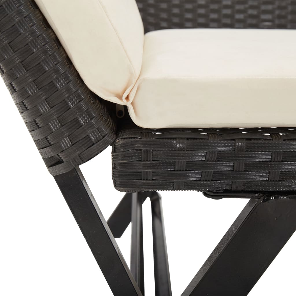 Fekete polyrattan kerti pad párnákkal 176 cm Fekete polyrattan kerti pad párnákkal 176 cm