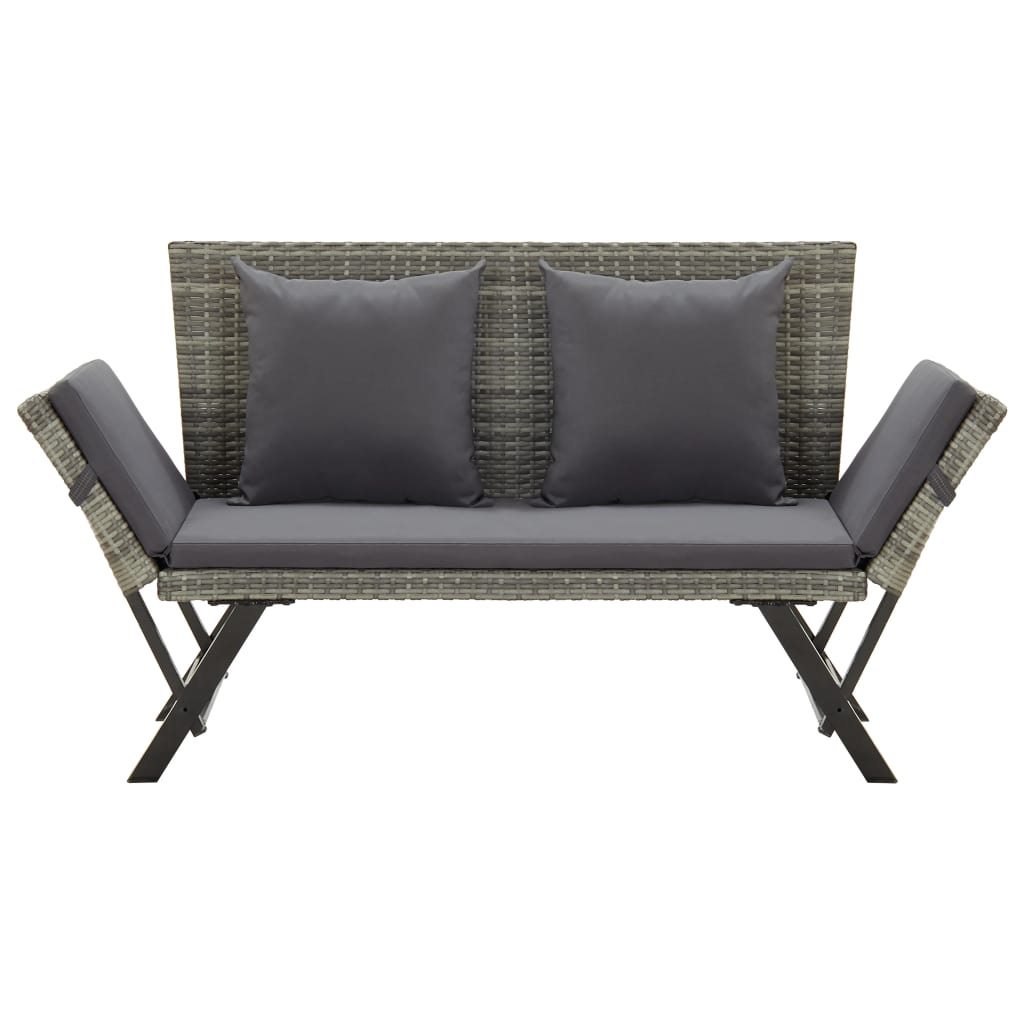 Szürke polyrattan kerti pad párnákkal 176 cm