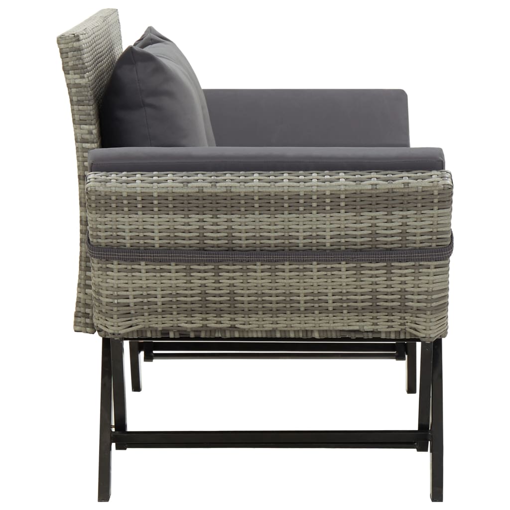 Szürke polyrattan kerti pad párnákkal 176 cm