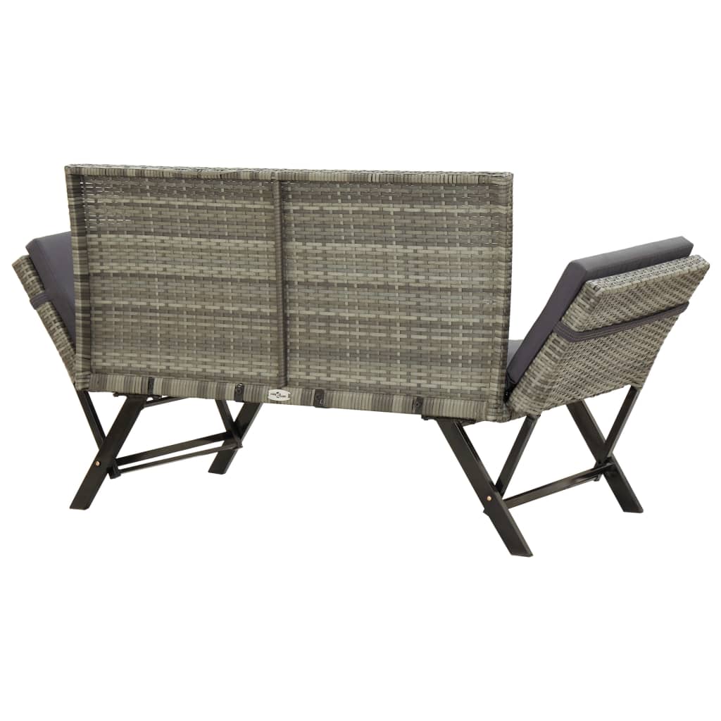 Szürke polyrattan kerti pad párnákkal 176 cm