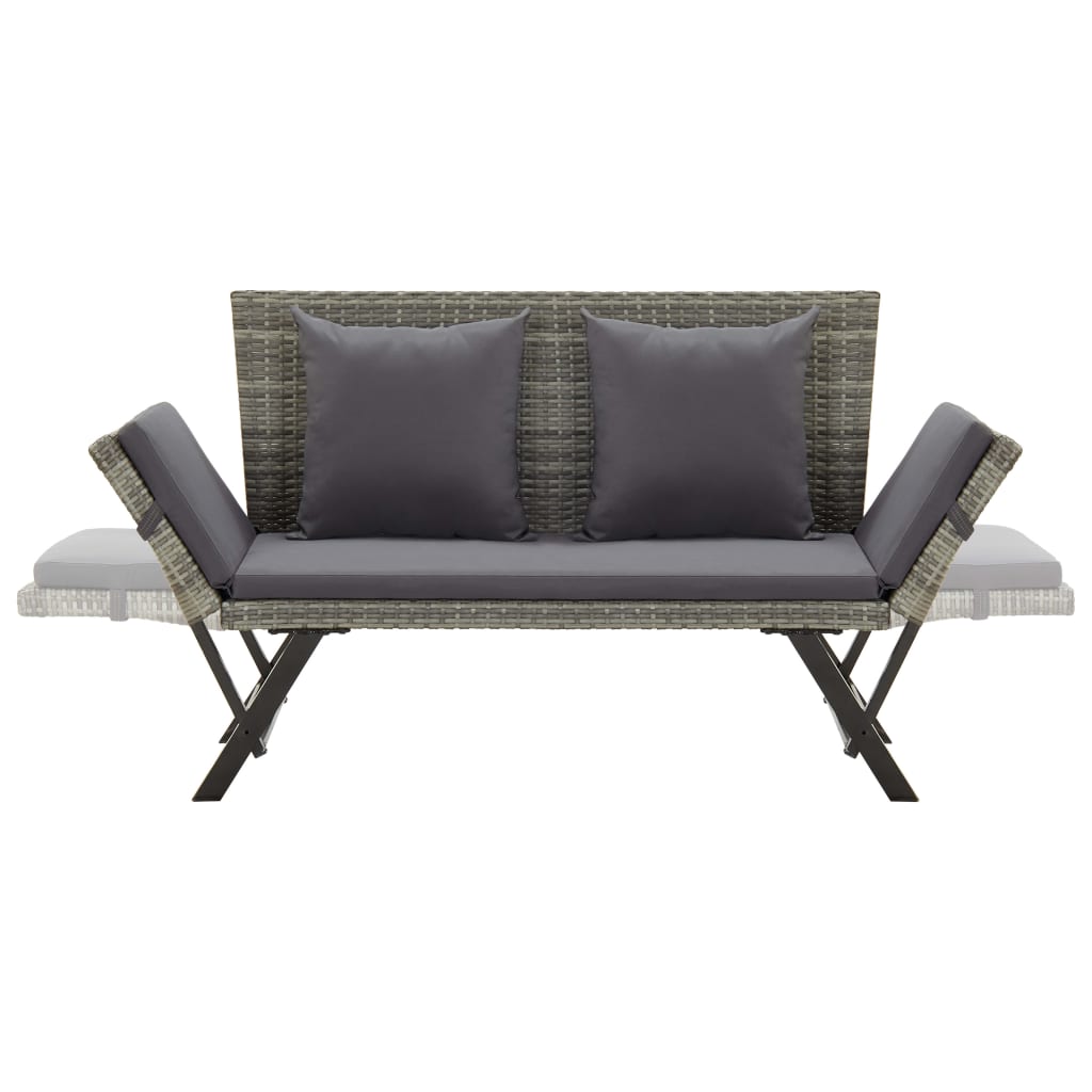 Szürke polyrattan kerti pad párnákkal 176 cm