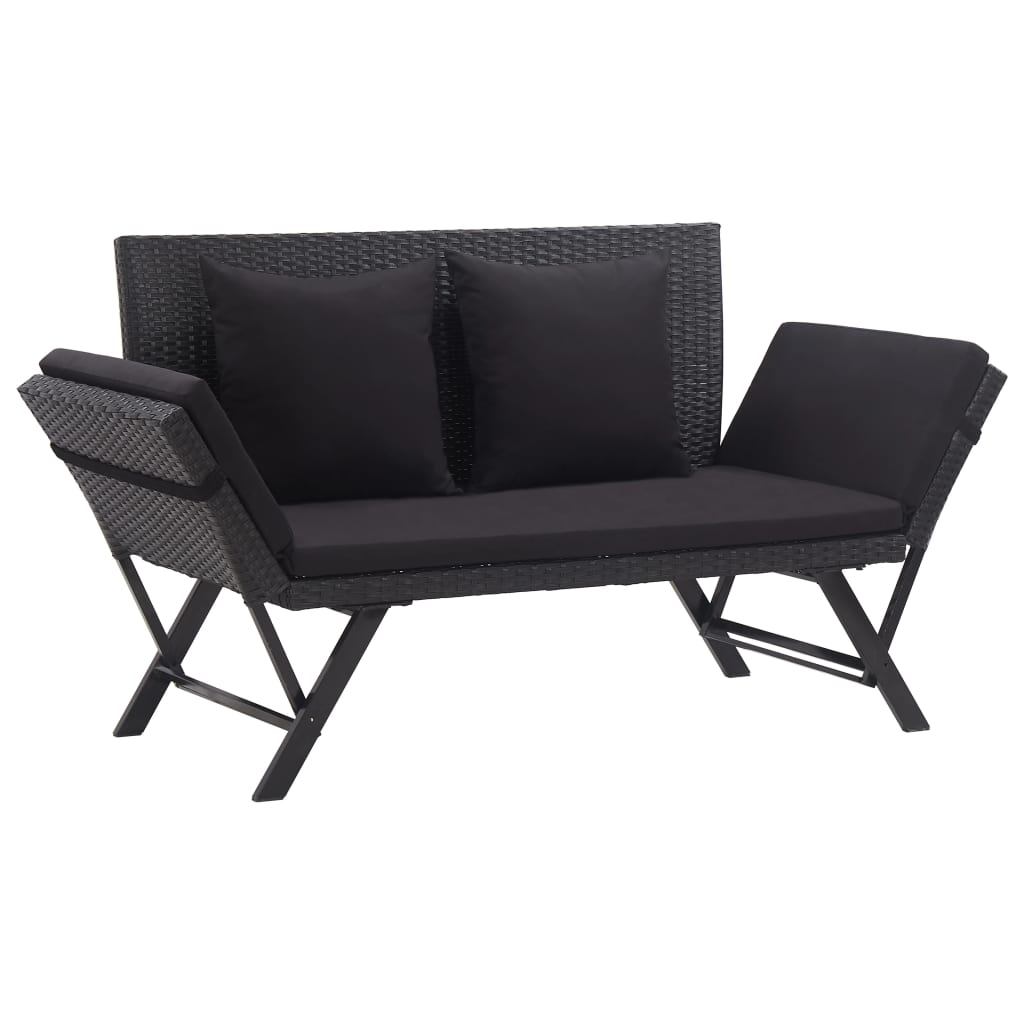 Fekete polyrattan kerti pad párnákkal 176 cm Fekete polyrattan kerti pad párnákkal 176 cm
