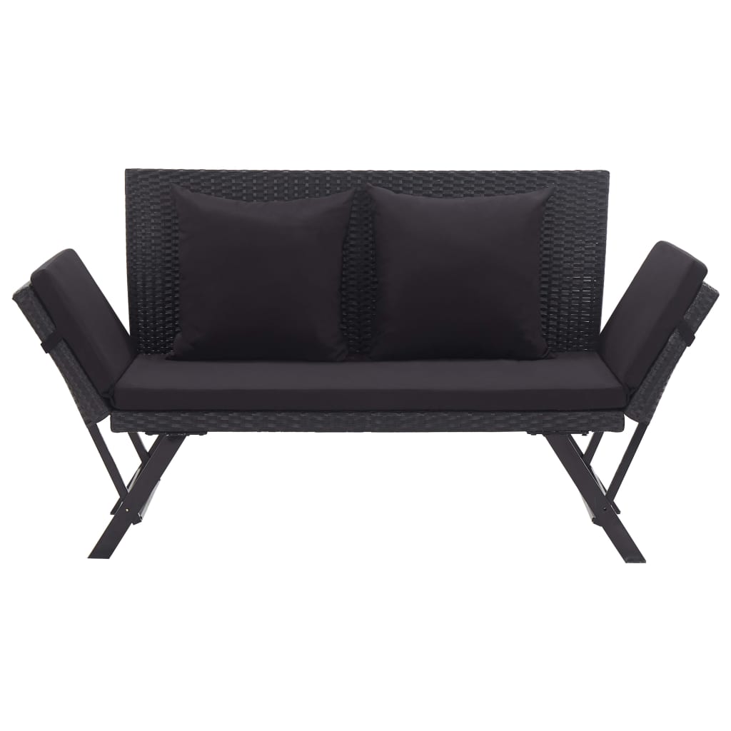 Fekete polyrattan kerti pad párnákkal 176 cm Fekete polyrattan kerti pad párnákkal 176 cm