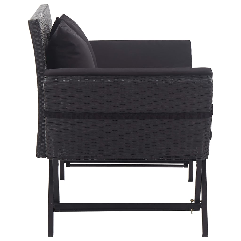 Fekete polyrattan kerti pad párnákkal 176 cm Fekete polyrattan kerti pad párnákkal 176 cm