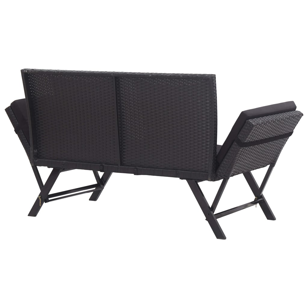 Fekete polyrattan kerti pad párnákkal 176 cm Fekete polyrattan kerti pad párnákkal 176 cm