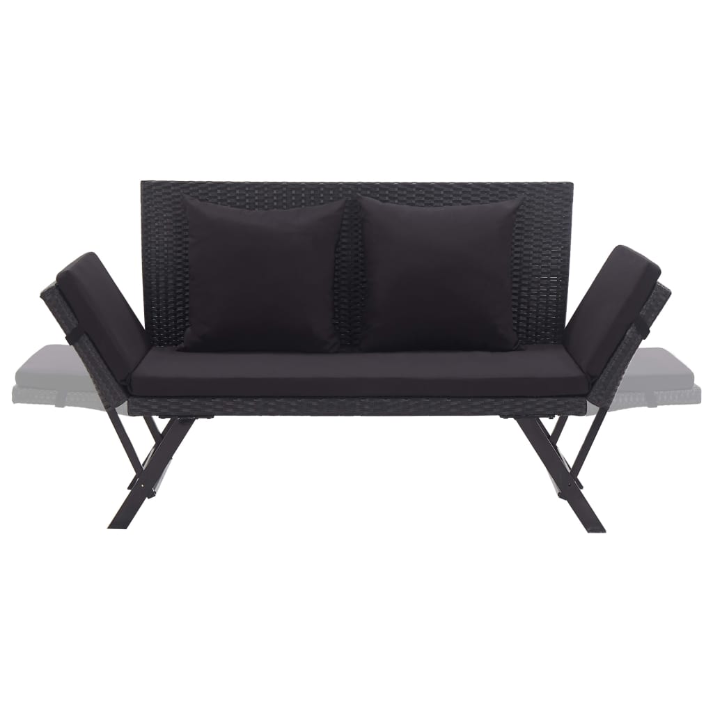 Fekete polyrattan kerti pad párnákkal 176 cm Fekete polyrattan kerti pad párnákkal 176 cm