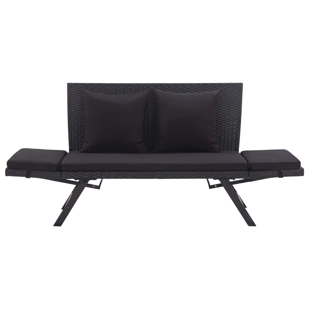 Fekete polyrattan kerti pad párnákkal 176 cm Fekete polyrattan kerti pad párnákkal 176 cm