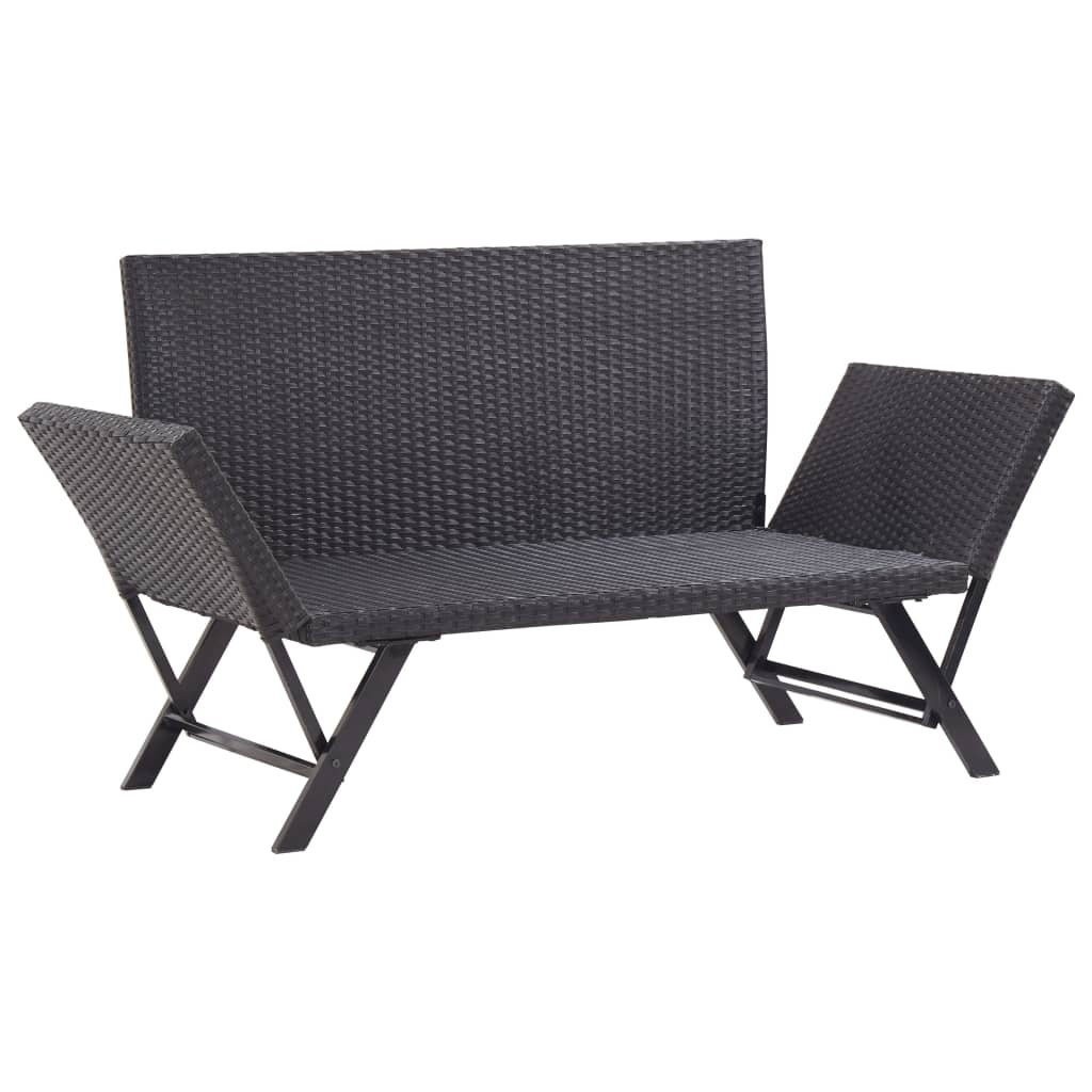 Fekete polyrattan kerti pad párnákkal 176 cm Fekete polyrattan kerti pad párnákkal 176 cm