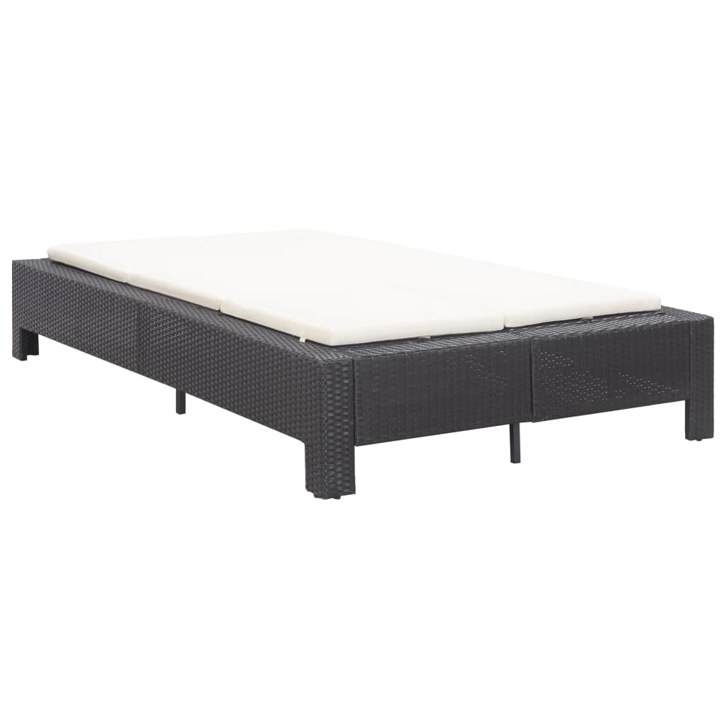 Fekete polyrattan kétszemélyes napozóágy párnával