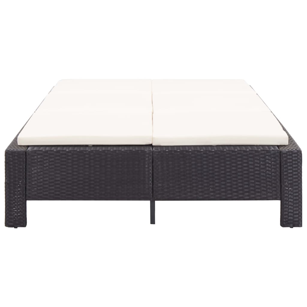 Fekete polyrattan kétszemélyes napozóágy párnával