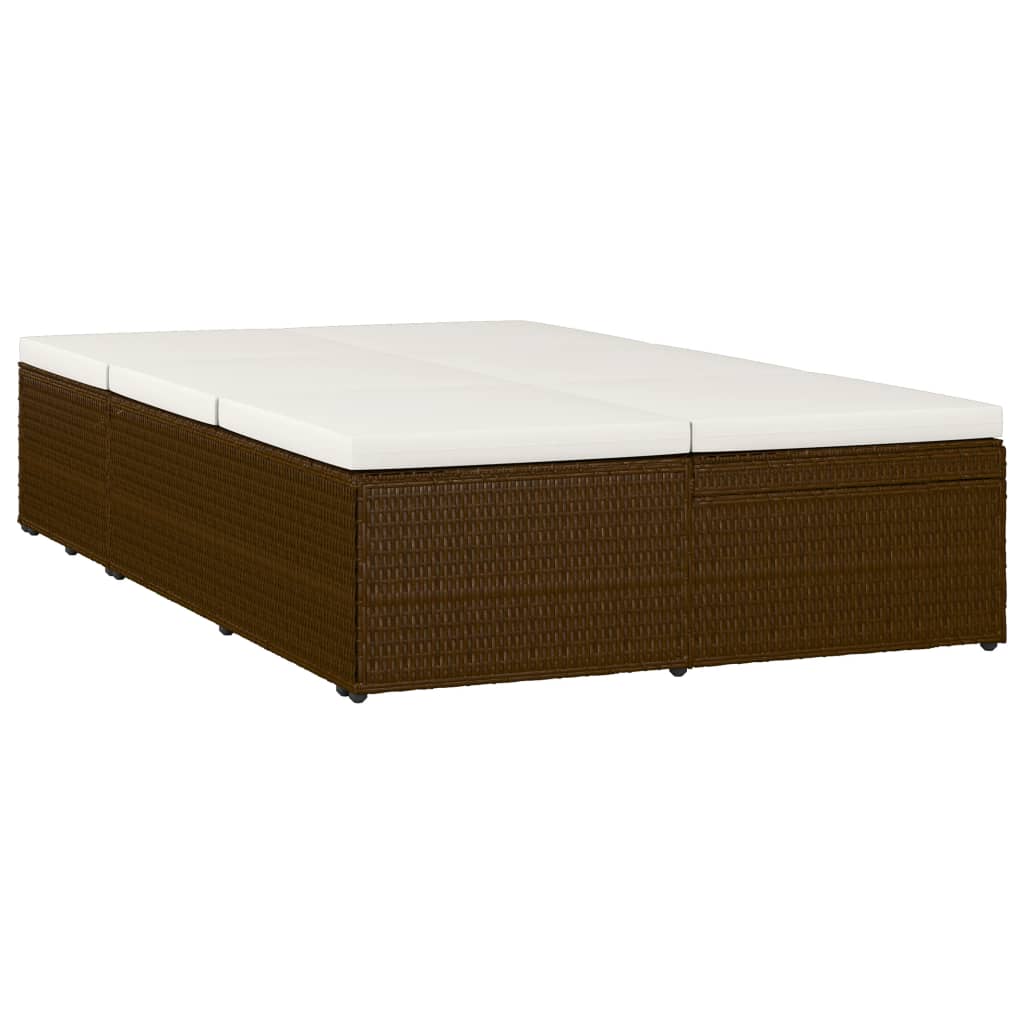 Barna polyrattan átalakítható napozóágy párnával