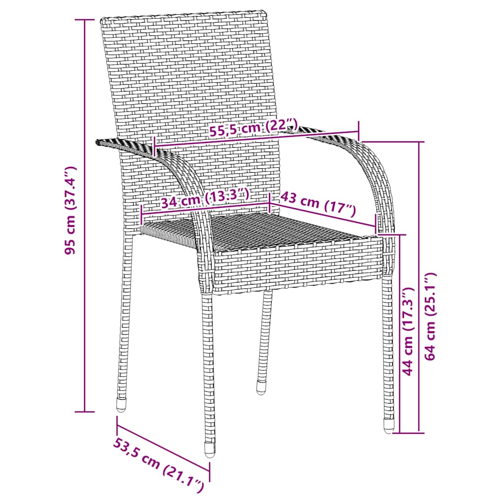 2 db szürke rakásolható polyrattan kültéri szék