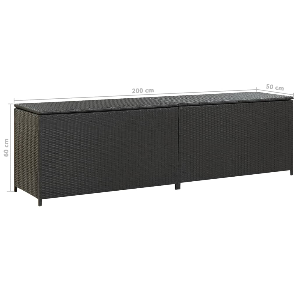 Fekete kerti polyrattan tárolóláda 200 x 50 x 60 cm Fekete kerti polyrattan tárolóláda 200 x 50 x 60 cm