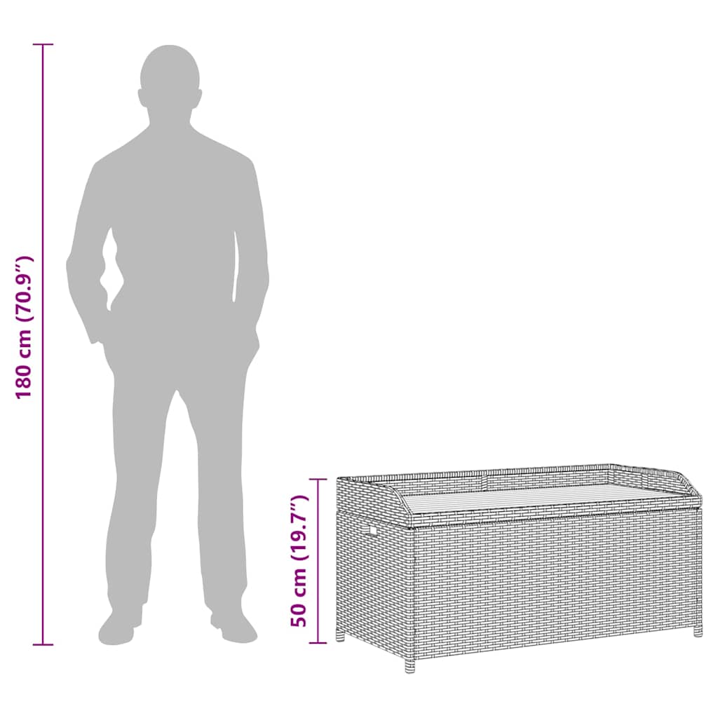 Szürke polyrattan kerti tárolópad 120 cm