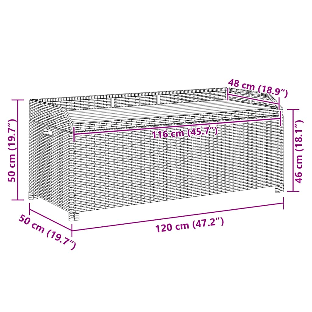 Szürke polyrattan kerti tárolópad 120 cm
