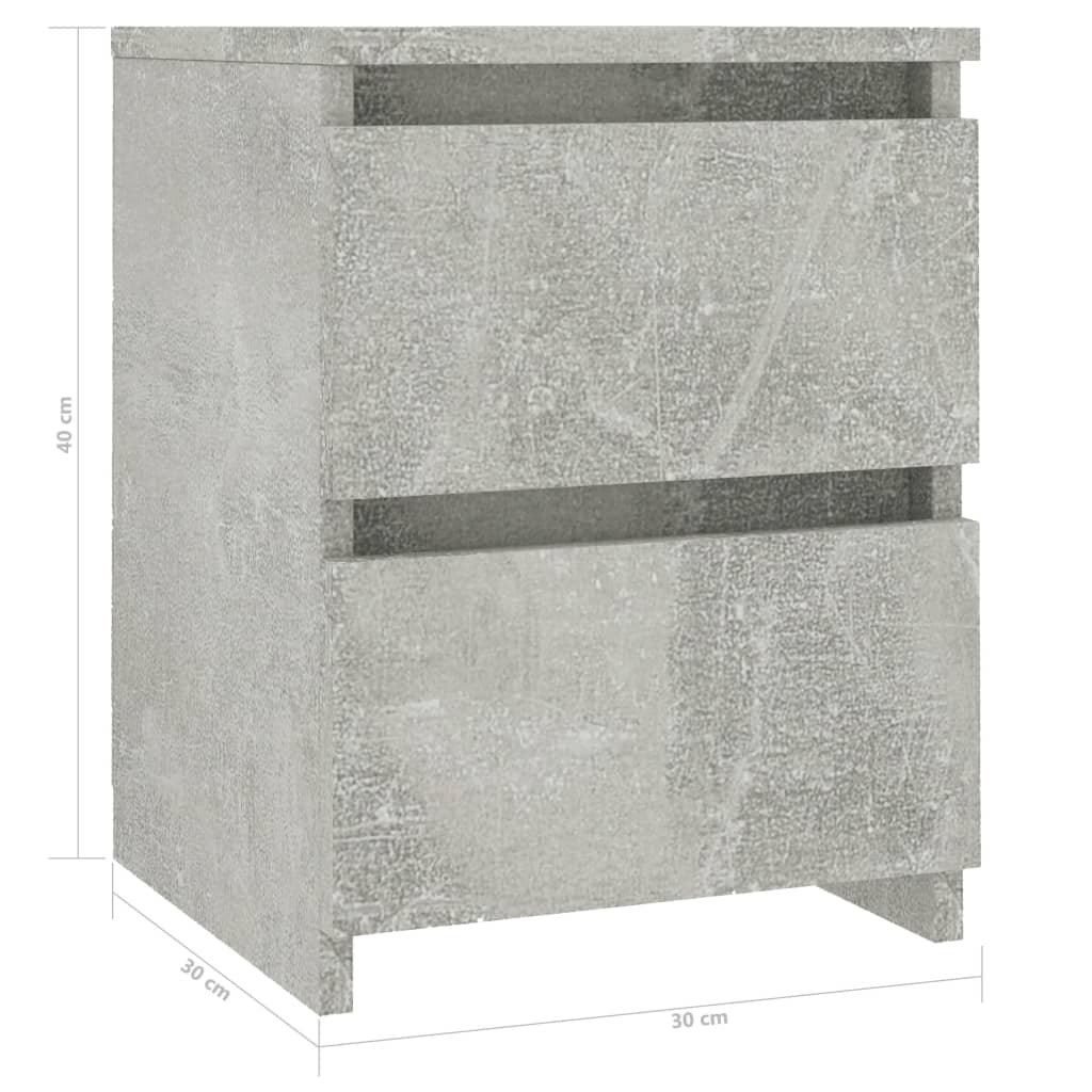2 db betonszürke szerelt fa éjjeliszekrény 30 x 30 x 40 cm
