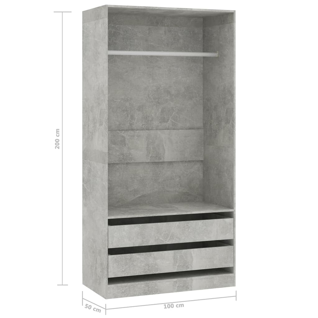 Betonszürke forgácslap ruhásszekrény 100 x 50 x 200 cm Betonszürke forgácslap ruhásszekrény 100 x 50 x 200 cm