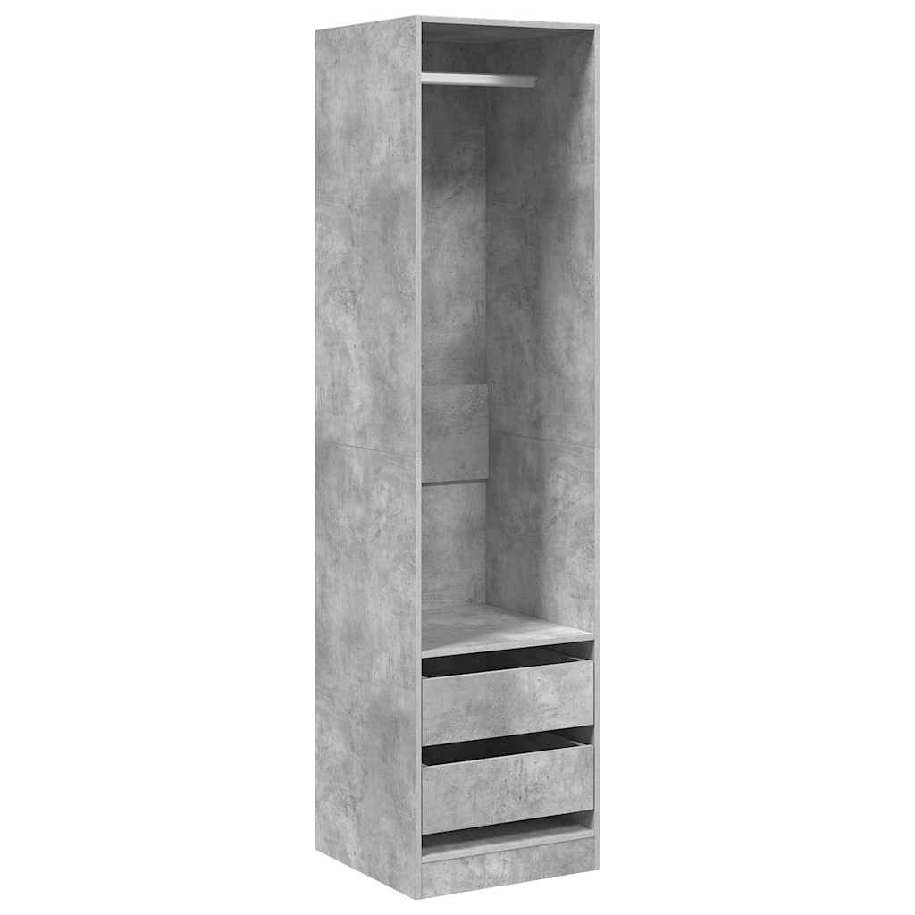 Betonszürke szerelt fa ruhásszekrény fiókokkal 50 x 50 x 200 cm