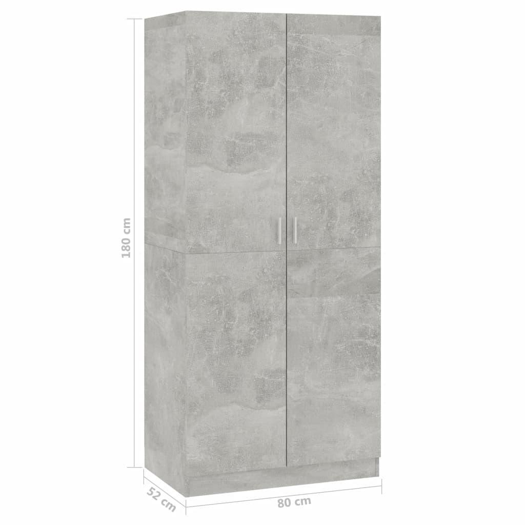 Betonszürke forgácslap ruhásszekrény 80 x 52 x 180 cm
