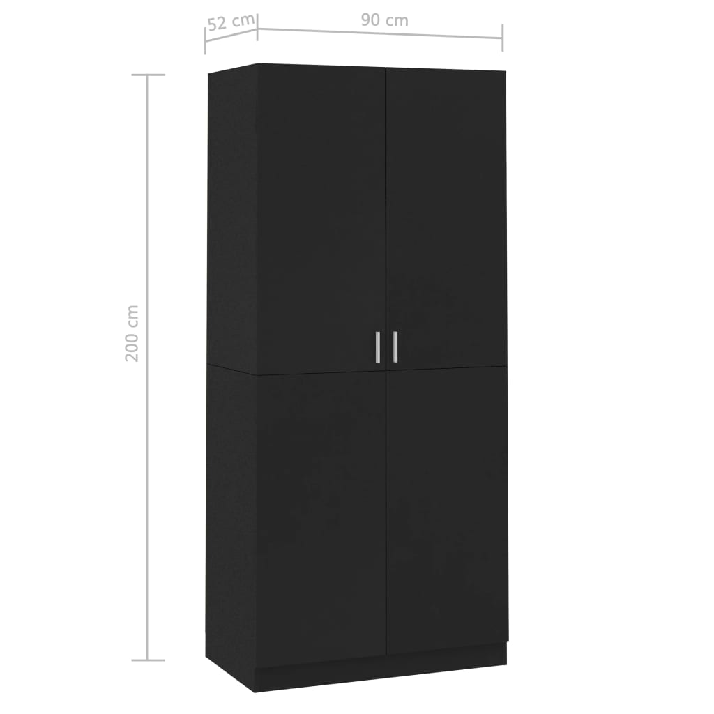 Fekete forgácslap ruhásszekrény 90 x 52 x 200 cm
