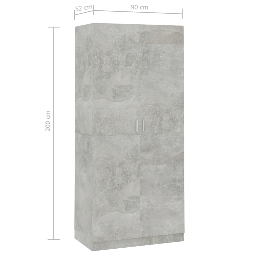 Betonszürke forgácslap ruhásszekrény 90 x 52 x 200 cm