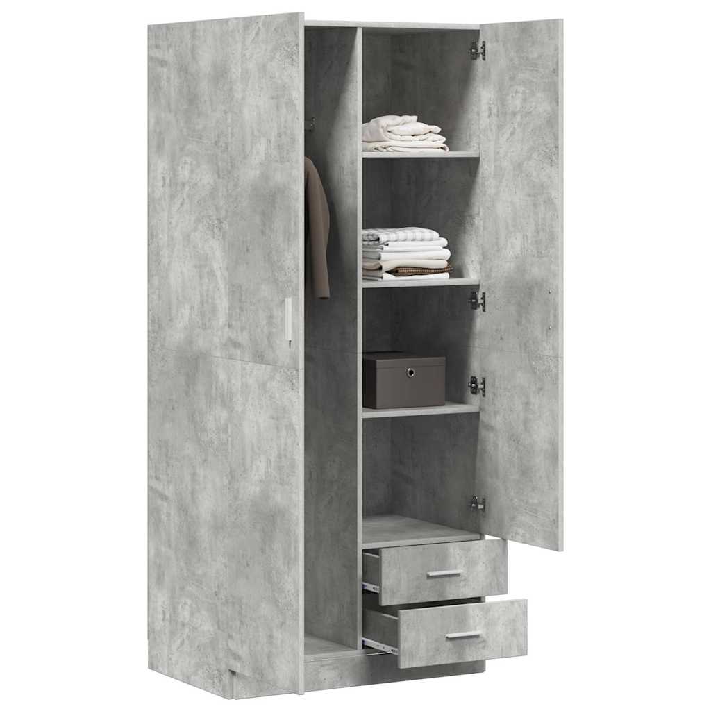 Betonszürke szerelt fa ruhásszekrény 80 x 52 x 180 cm