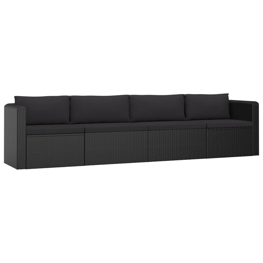 4-részes fekete polyrattan kerti ülőgarnitúra párnákkal 4-részes fekete polyrattan kerti ülőgarnitúra párnákkal