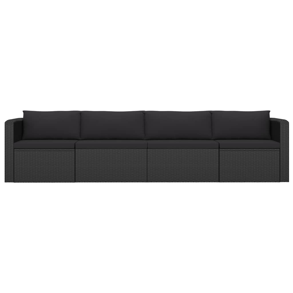 4-részes fekete polyrattan kerti ülőgarnitúra párnákkal 4-részes fekete polyrattan kerti ülőgarnitúra párnákkal