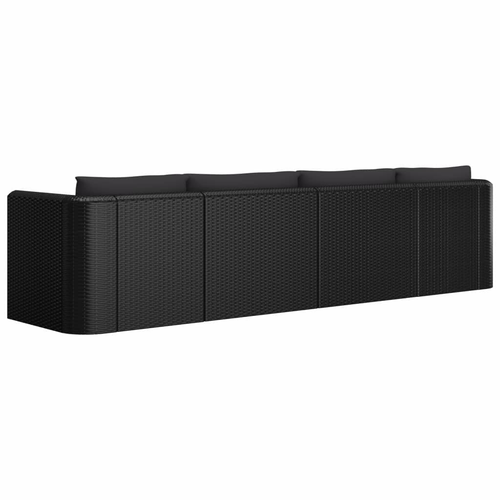 4-részes fekete polyrattan kerti ülőgarnitúra párnákkal 4-részes fekete polyrattan kerti ülőgarnitúra párnákkal