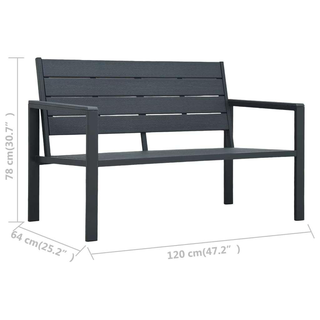 Szürke fautánzatú hdpe kerti pad 120 cm