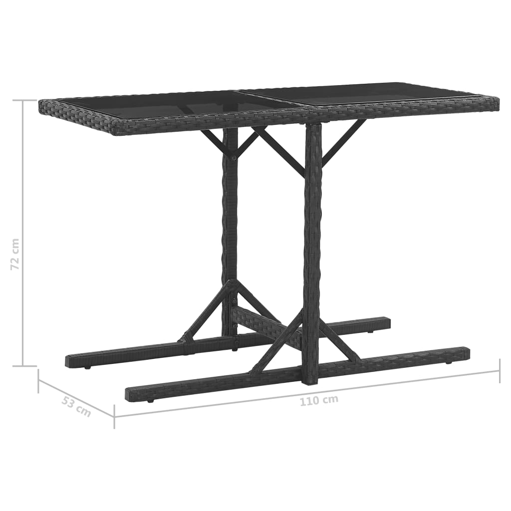 3-részes fekete polyrattan kültéri étkezőszett párnákkal