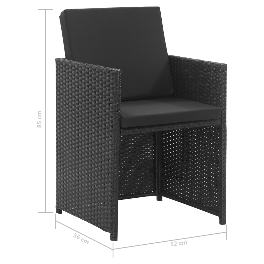 3-részes fekete polyrattan kültéri étkezőszett párnákkal