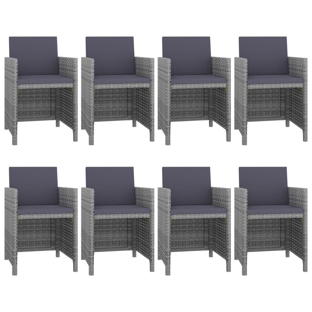 9 részes antracitszürke polyrattan étkezőszett párnákkal