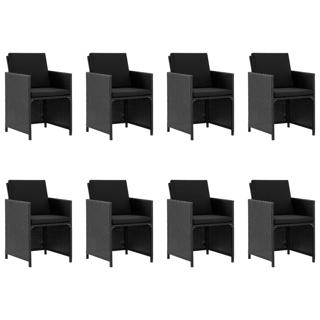 9 részes fekete polyrattan kültéri étkezőszett párnákkal