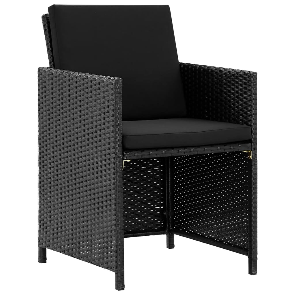 9 részes fekete polyrattan kültéri étkezőszett párnákkal
