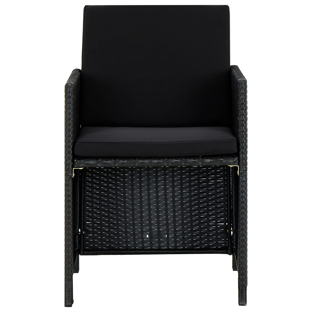 9 részes fekete polyrattan kültéri étkezőszett párnákkal