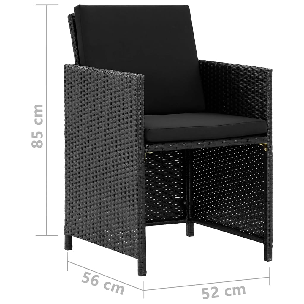 9 részes fekete polyrattan kültéri étkezőszett párnákkal