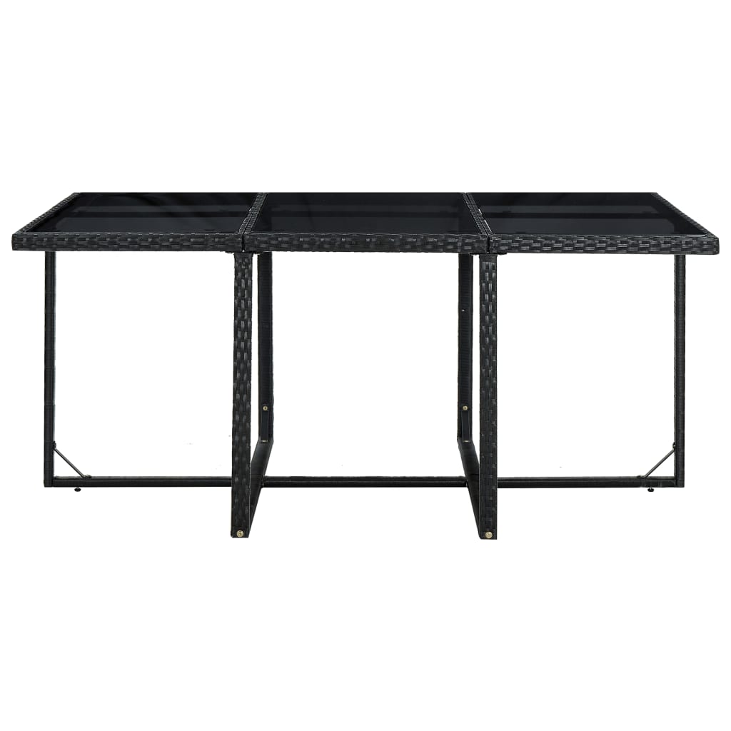 11-részes fekete polyrattan kültéri étkezőszett párnákkal