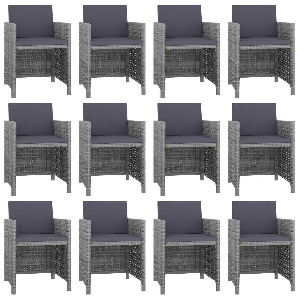 13 részes antracitszürke polyrattan étkezőgarnitúra párnákkal