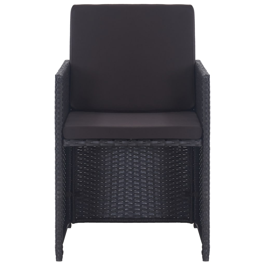 13 részes fekete polyrattan kültéri étkezőszett párnákkal